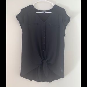 Black Tie Front button-up Blouse